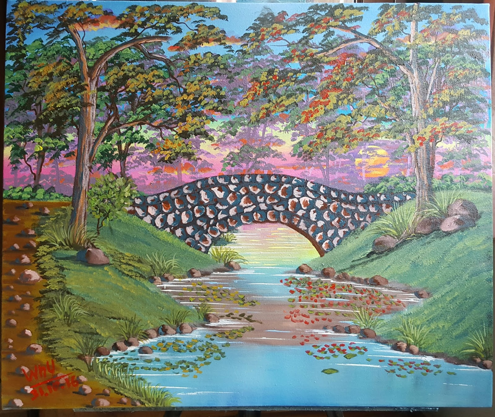 Galeri Lukisanku My Painting Gallery Stone Bridge At Sunset