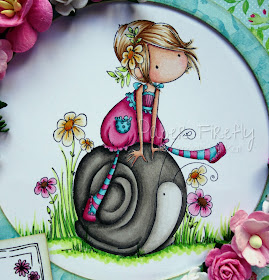 Bright and girly card using girl on snail image