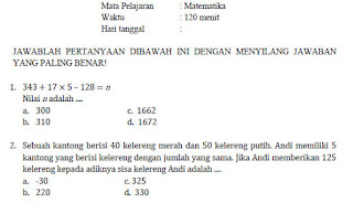 Contoh Soal US SD Matematika