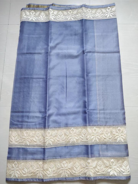 Latest Orgnaza saree with double boder with contrast color blouse