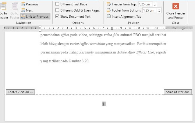 cara membuat nomor halaman berbeda di word -linkto prevoious