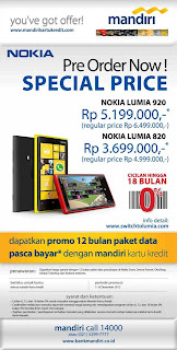 Harga Pre-order Nokia Lumia 920 dan 820 Rp 5.199.000 dan Rp 3.699.000