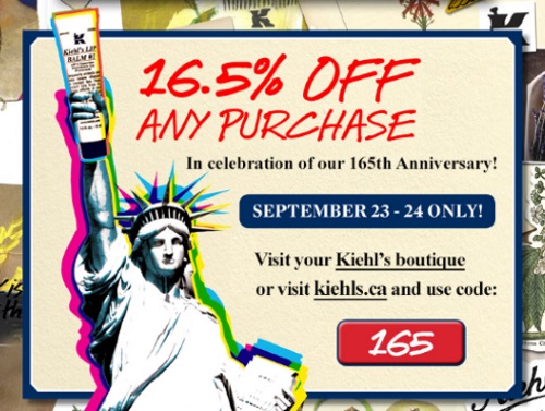 Kiehls 16.5% Off Anniversary Sale Promo Code