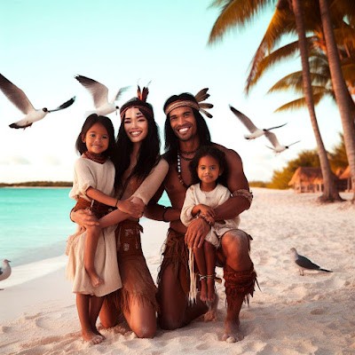 Happy Taino family on beach