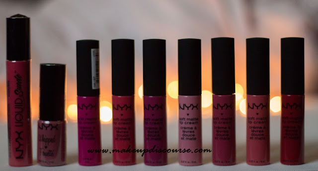 NYX Liquid Suede in Life's a Beach, NYX Soft Matte Lip Creams in Addis Abba, Antwerp, Prague, Istanbul, San Paolo, Ibiza, Amsterdam