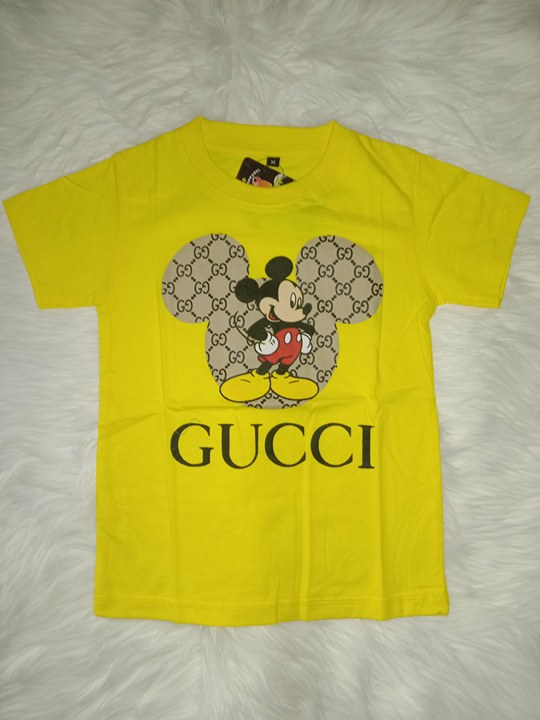 Kaos Anak Gucci/Distro 1-8 Tahun Warna Kuning Bahan Katun