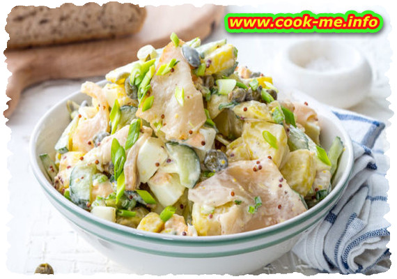Potato salad with salted fishes