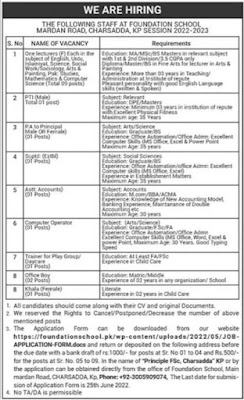 Foundation School Charsadda Jobs Advertisement 2022