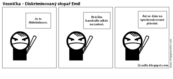 Komiks Vesnička - Diskriminovaný stopař Emil.
