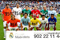 REAL MADRID C. F. Temporada 2007-08- Van Nistelrooy, Metzelder, Iker Casillas, Sergio Ramos, Guti, Gago. Michel Salgado, Higuaín, Robinho, Saviola, Marcelo. REAL MADRID C. F. 3 R. C. DEPORTIVO DE LA CORUÑA 1. 28/10/2007. Campeonato de Liga de 1ª División, jornada 9. Madrid, estadio Santiago Bernabeu: 70.000 espectadores. GOLES: 0-1: 2’, Xisco de tiro raso cruzado. 1-1: 8’, Van Nistelrooy de penalti. 2-1: 79’, Raúl en boca de gol tras pase de Van Nistelrooy. 3-1: 85’, Robinho tras un pase entre líneas de Guti. Los jugadores del Real Madrid lucen camisetas de apoyo a la campaña contra el hambre en el mundo.