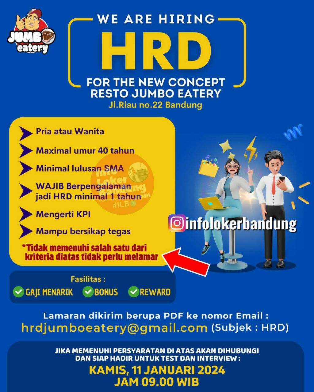 Lowongan Krja HRD Jumbo Eatery Bandung 2024