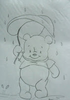 desenho ursinho pooh com folha na chuva para pintar