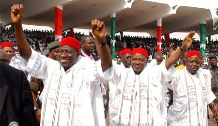 PRESIDENT GOODLUCK EBELE JONATHAN, COASTING HOME TO VICTORY IN APRIL 2011.