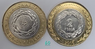 Argentina 2 Pesos Bimetallic Coin @ 60