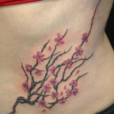japanese Pink cherry blossom tattoos on the back body