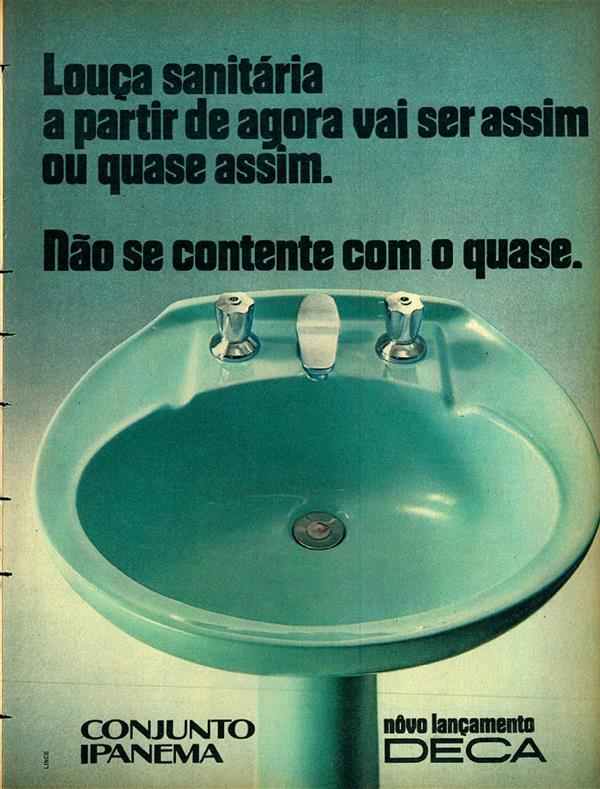 Anúncio veiculado em 1971 apresentando a Louça Sanitária da marca Deca