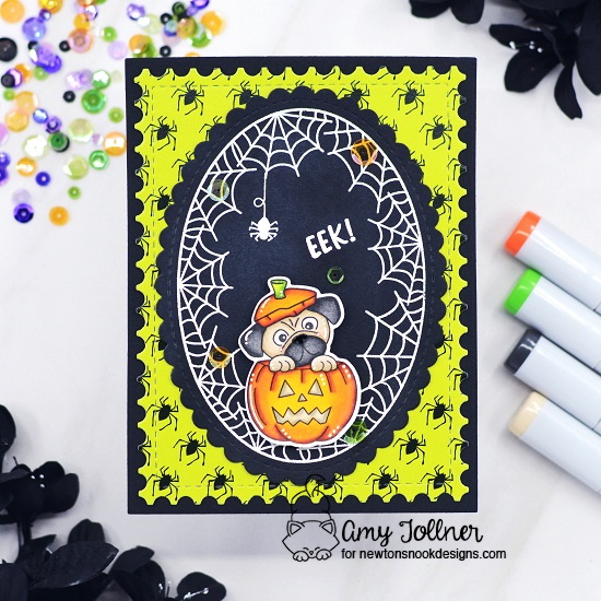 Pug-kin Stamp and Die Set, Spiderweb Oval Stamp Set, Newton's Perfect Pumpkin Stamp Set, Oval Frames Die Set, Framework Die Set, Halloween Meows Paper Pad by Newton's Nook Designs #newtonsnookdesigns #newtonsnook #handmade