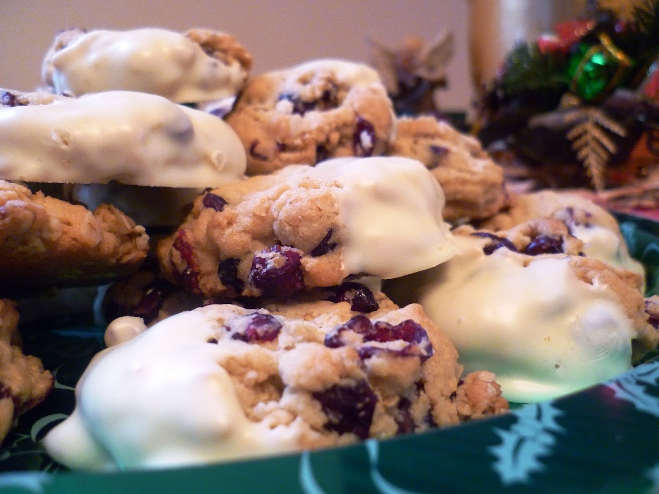 White Chocolate-Dipped Cranberry-Oatmeal Cookies