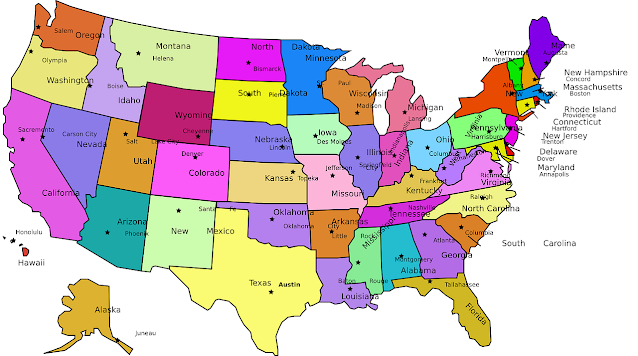 mapa de los estados unidos mostrando los estados con sus capitales en inglés, mapa de USA con los estados en diferentes colores, los 50 estados de USA con sus capitales . Estados unidos mapa. Los 50 estados de USA con sus paitales