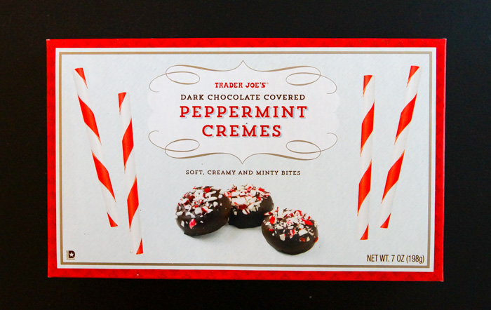 Trader Joe's Dark Chocolate Covered Peppermint Cremes box