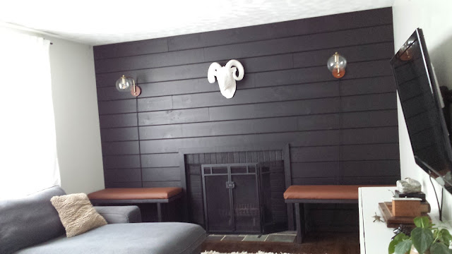 Black Shiplap Fireplace Wall