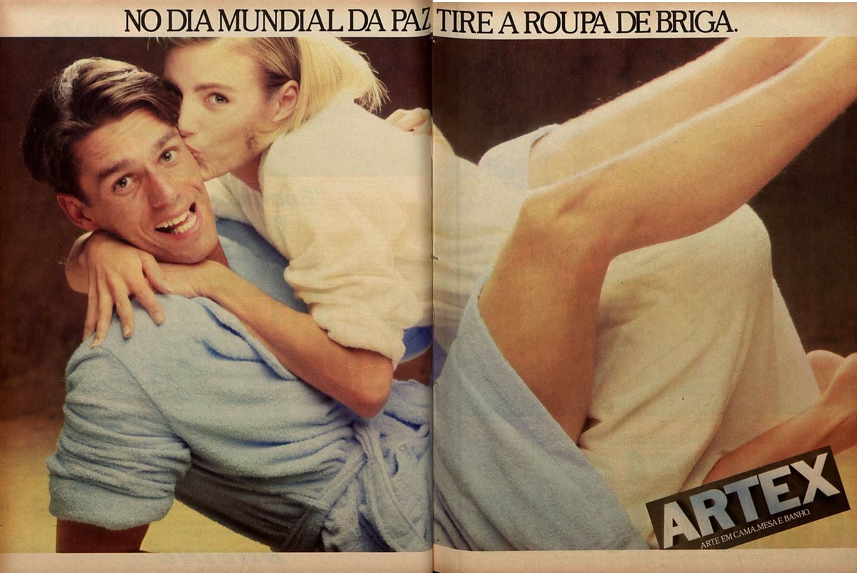 Campanha da Arte promovendo sua linha de cama, mesa e banho em 1987