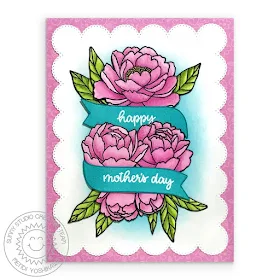 Sunny Studio Blog: Sunny Studio Stamps Floral Peony Mother's Day Card (using Pink Peonies & Banner Basics Stamps, Frilly Frames Eyelet Lace Dies and Spring Fling Paper)