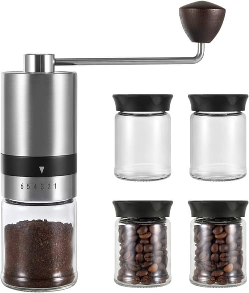 VEVOK CHEF Manual Coffee Grinder with 4 Glass Jar