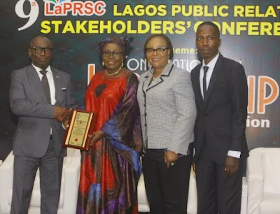 L-R: Mr Sina Thorpe, Council Member, NIPR; Mrs Nnena Ukoha, Head, Corporate Communications, NCC: Mrs Comfort Obot Nwankwo, Chairman, NIPR Lagos and Conference Convener, Mr Olabamiji Adeleye, Lead Consultant, Addefort Limited at the 9th Lagos PR Stakeholders' Conference on Leadership and Poverty Eradication on Thursday August 18, 2022.