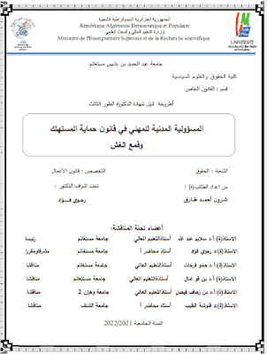 أطروحة دكتوراه: المسؤولية المدنية للمهني في قانون حماية المستهلك وقمع الغش PDF