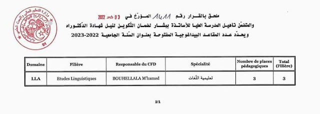 تسجيلات الدكتوراه والتخصصات المفتوحة - جامعة النعامة 2023