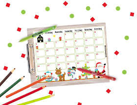 december kalender printen, gratis kalender, aftelkalender kerst