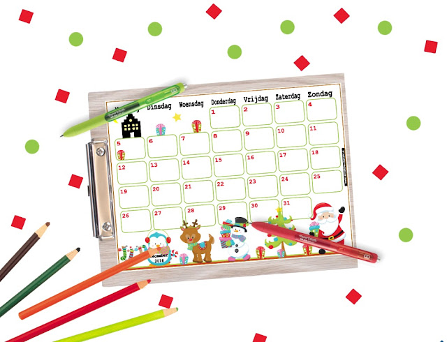 december kalender printen, gratis kalender, aftelkalender kerst