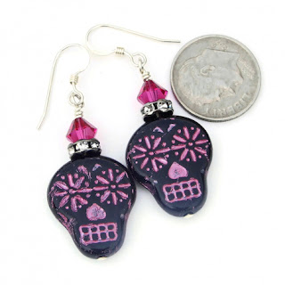 day of the dead black and pink sugar skull jewelry gift for her