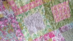 Box Block quilt using Rose Water fabric by Free Spirit