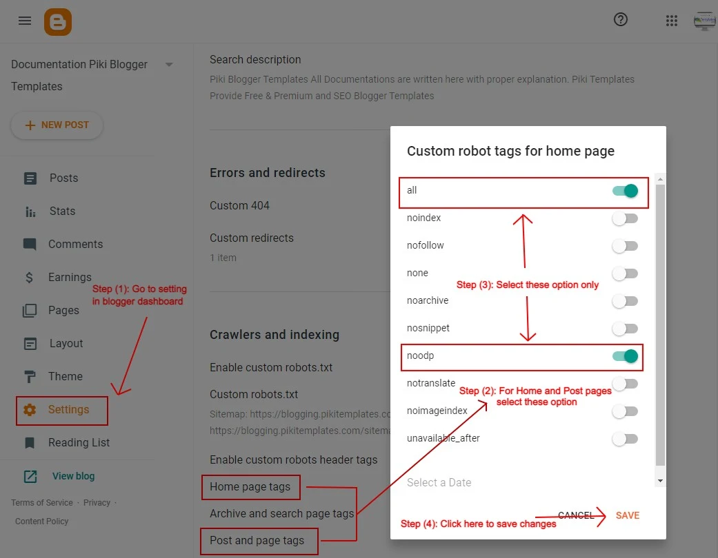 Blogger Enable Custom Robots.txt