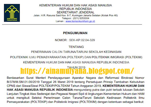  Jadwal Persyaratan Pendaftaran POLTEKIP dan POLTEKIM  Update, PENERIMAAN CALON TARUNA/TARUNI POLTEKIP DAN POLTEKIM TAHUN 2019/2020