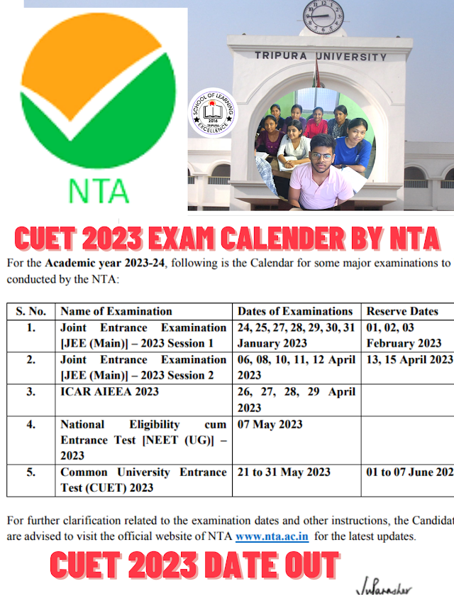 CUET 2023 Exam (UG) Calendar Released by NTA: College & University Admission🔰🔰