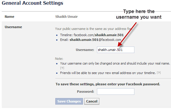 Facebook-Username-Option