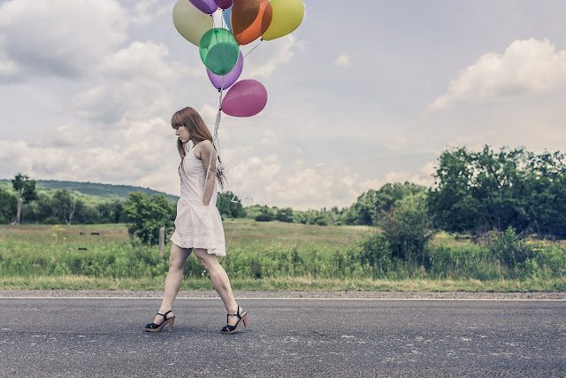 Balloons Party Girl Happy Walking