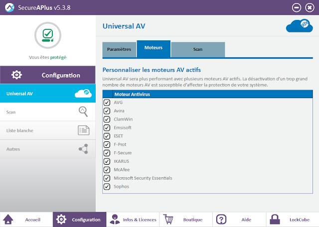 SecureAPlus Premium (Configuration moteurs antivirus)