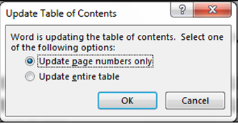 Kotak dialog Update Table Of Content