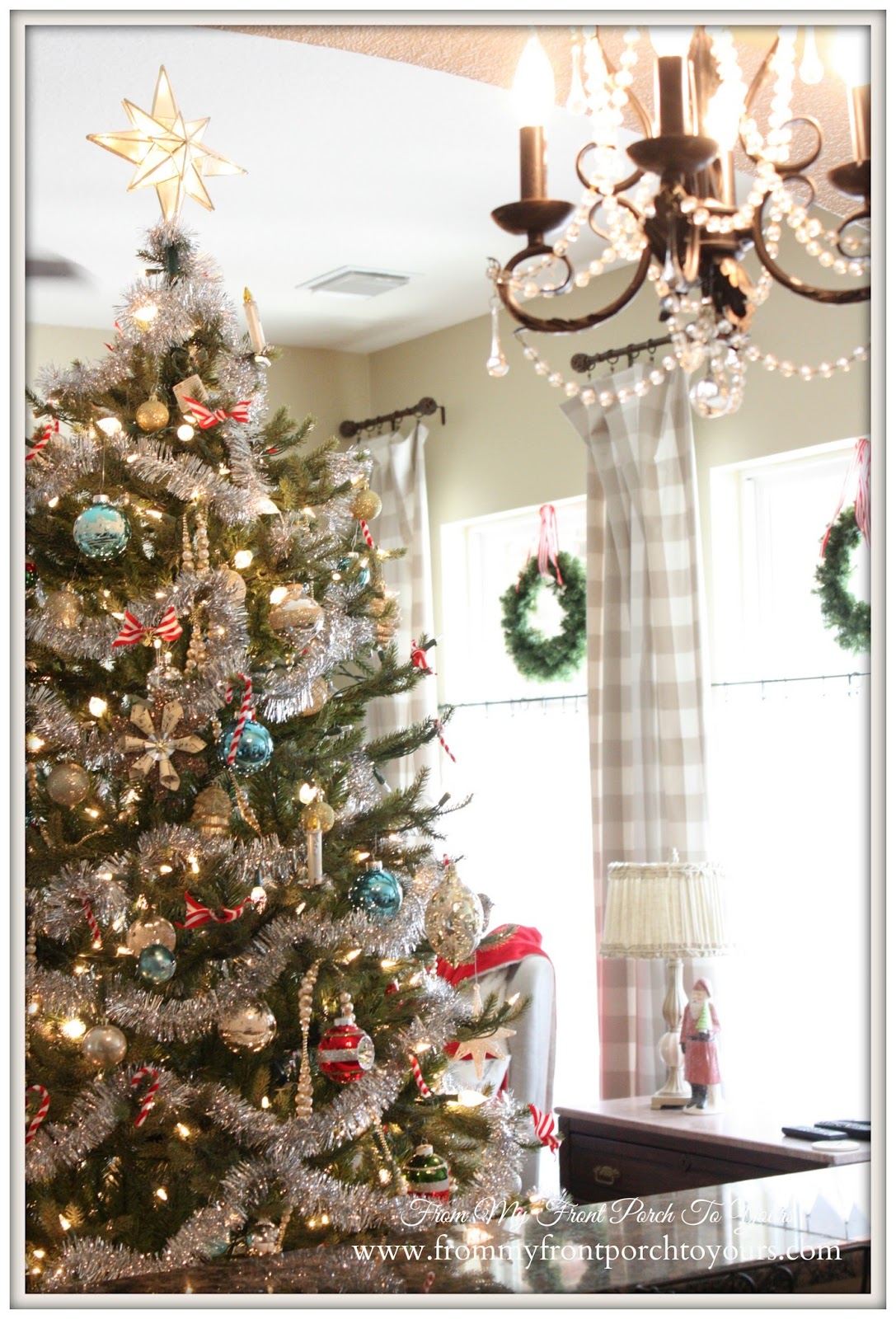 Vintage- Christmas Tree- Farmhouse -Vintage -Christmas-FRench Country- Living Room- From My Front Porch To Yours