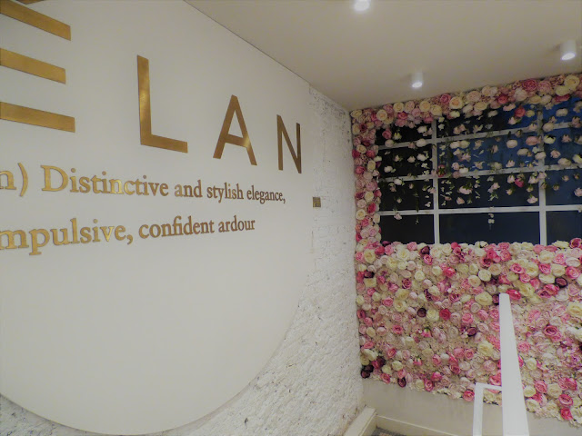 Pink flower wall at Elan Cafe, Park Lane, London