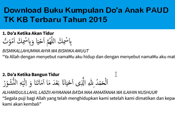 Download Buku Kumpulan Do'a Anak PAUD TK KB Terbaru Tahun 