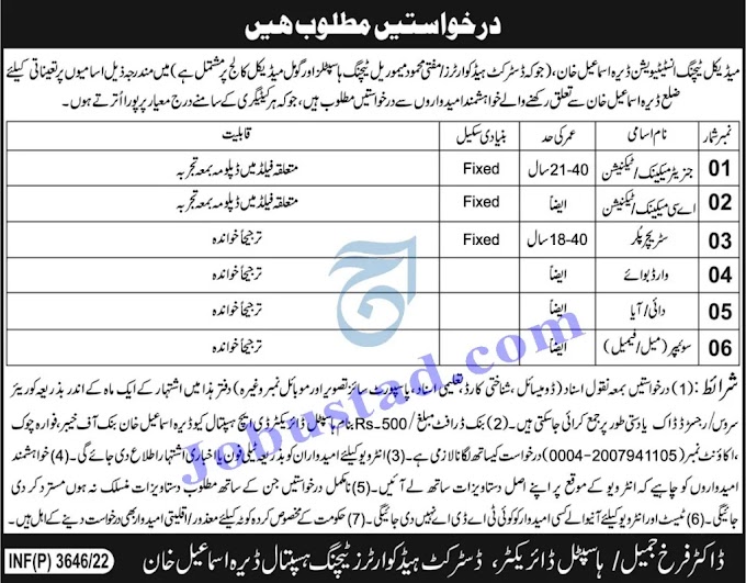 Government Jobs in Dera Ismail Khan 2022 at MTI DHQ Hospital