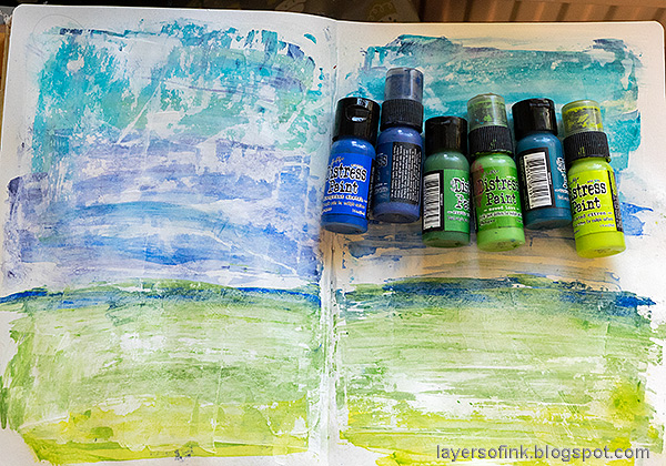 Layers of ink - Open Landscapes Journal Mixed Media Tutorial by Anna-Karin Evaldsson. Paint with acrylic paint.