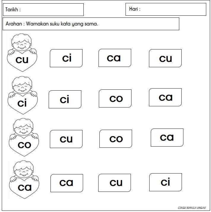 LATIHAN UNTUK ANAK KECIL 5 & 6 TAHUN MENULIS SUKU KATA 