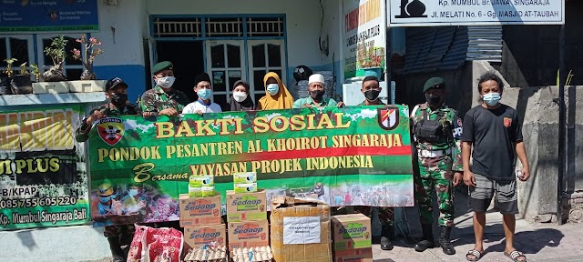 Yonif Raider 900/Sbw Wujud Kepedulian Dan Kemanusian Baksos Ke Pondok Pesantren Al Khoirot Saat Pandemi dan PPKM Darurat