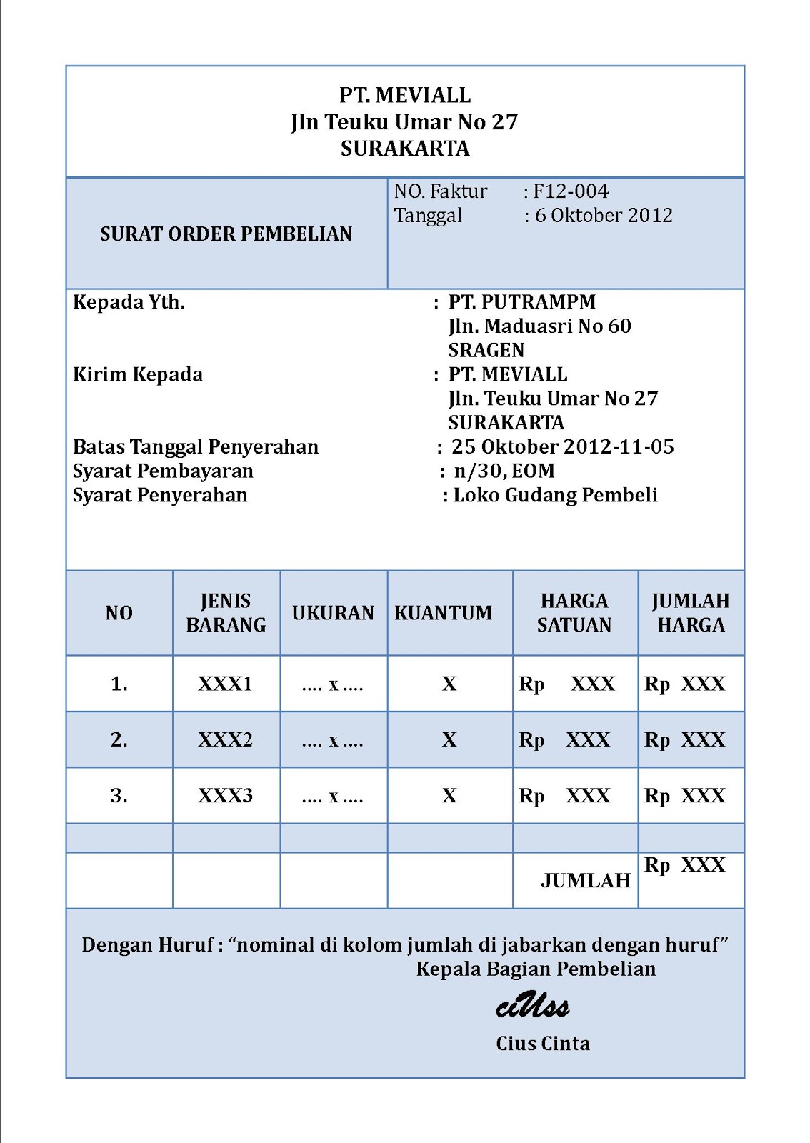 Akuntansi puna 'na MEVI: Surat Order Pembelian